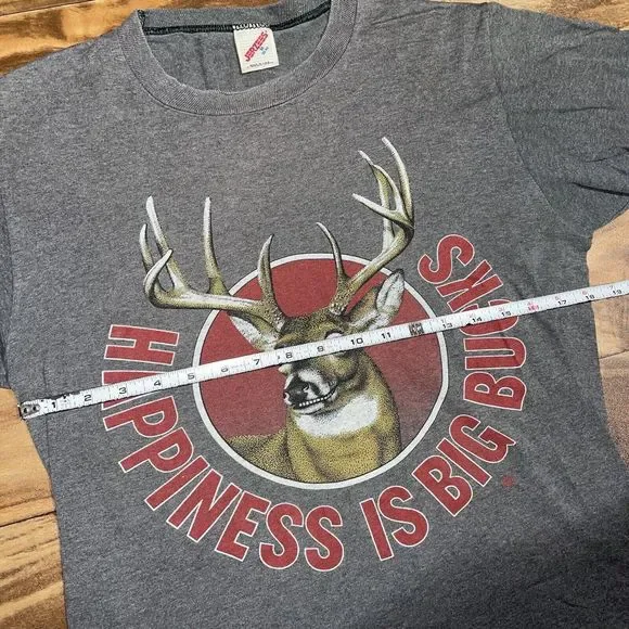 Vtg 1980s Happiness is Big Bucks Heather Grey Whitetail Deer Hunting Shirt Small - Picture 8 of 9